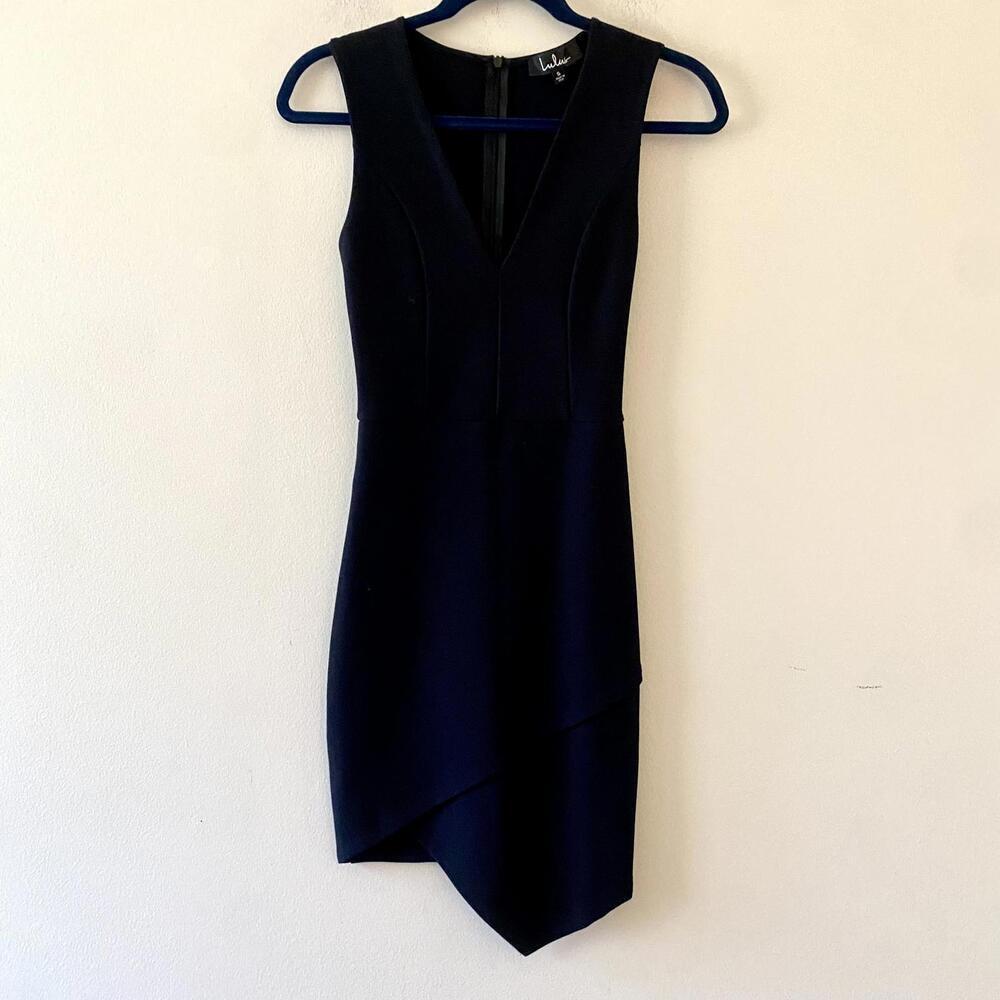 LULUS be me black sleeveless v neck draped skirt mini dress - Picture 3 of 6